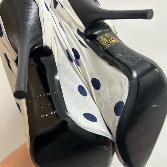Balenciaga Knife Polka Dot Satin + Leather Pump Heels *BARELY WORN* - Picture 4 of 10
